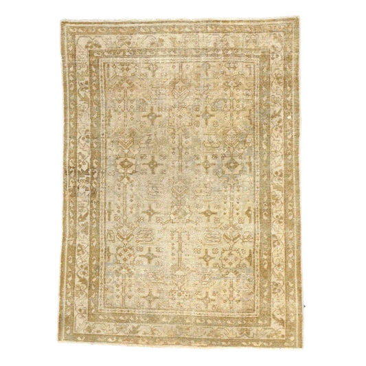 Antique Persian Hamadan Wool 4x5 Tan & Taupe Handmade Area Rug #1142823