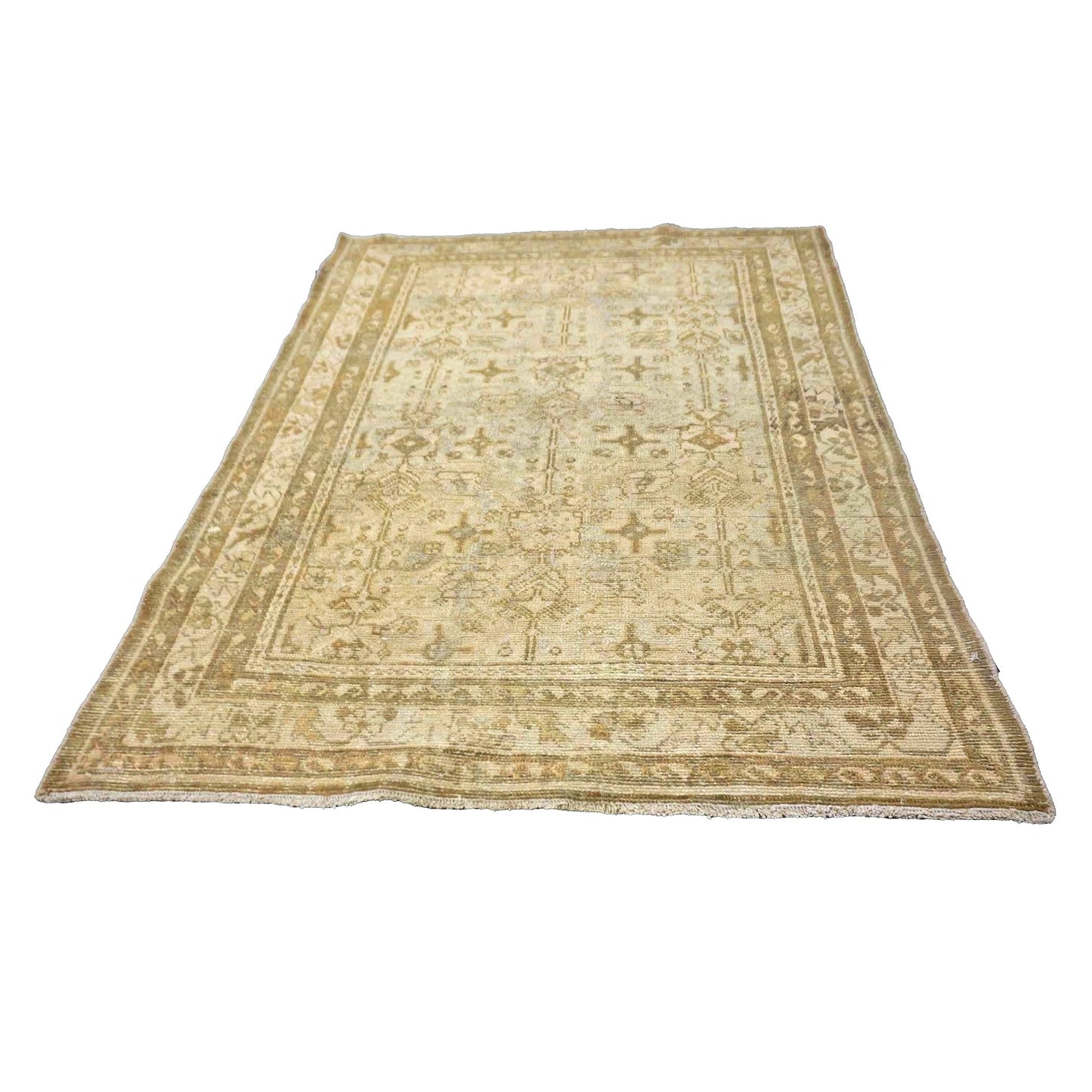 Antique Persian Hamadan Wool 4x5 Tan & Taupe Handmade Area Rug #1142823