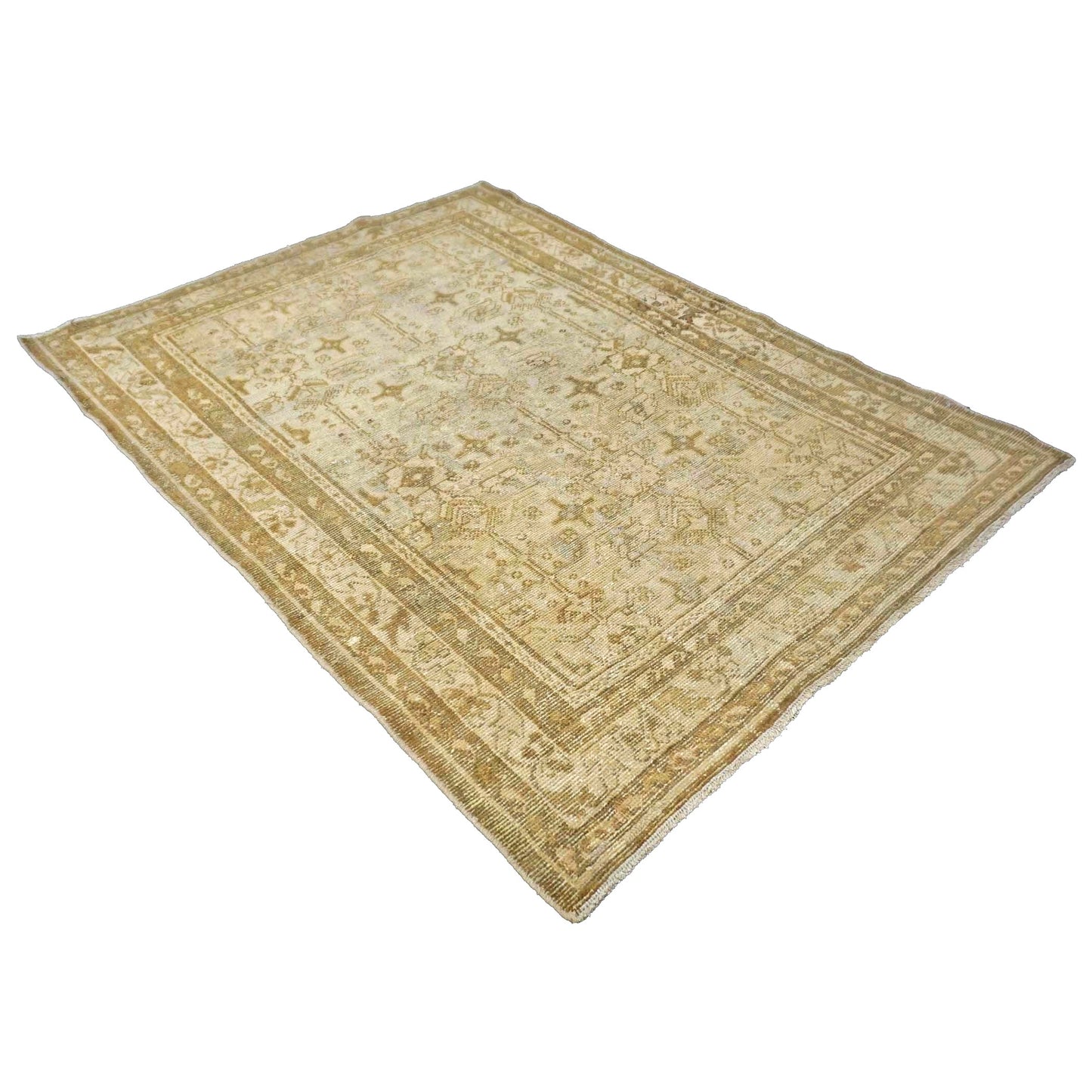 Antique Persian Hamadan Wool 4x5 Tan & Taupe Handmade Area Rug #1142823