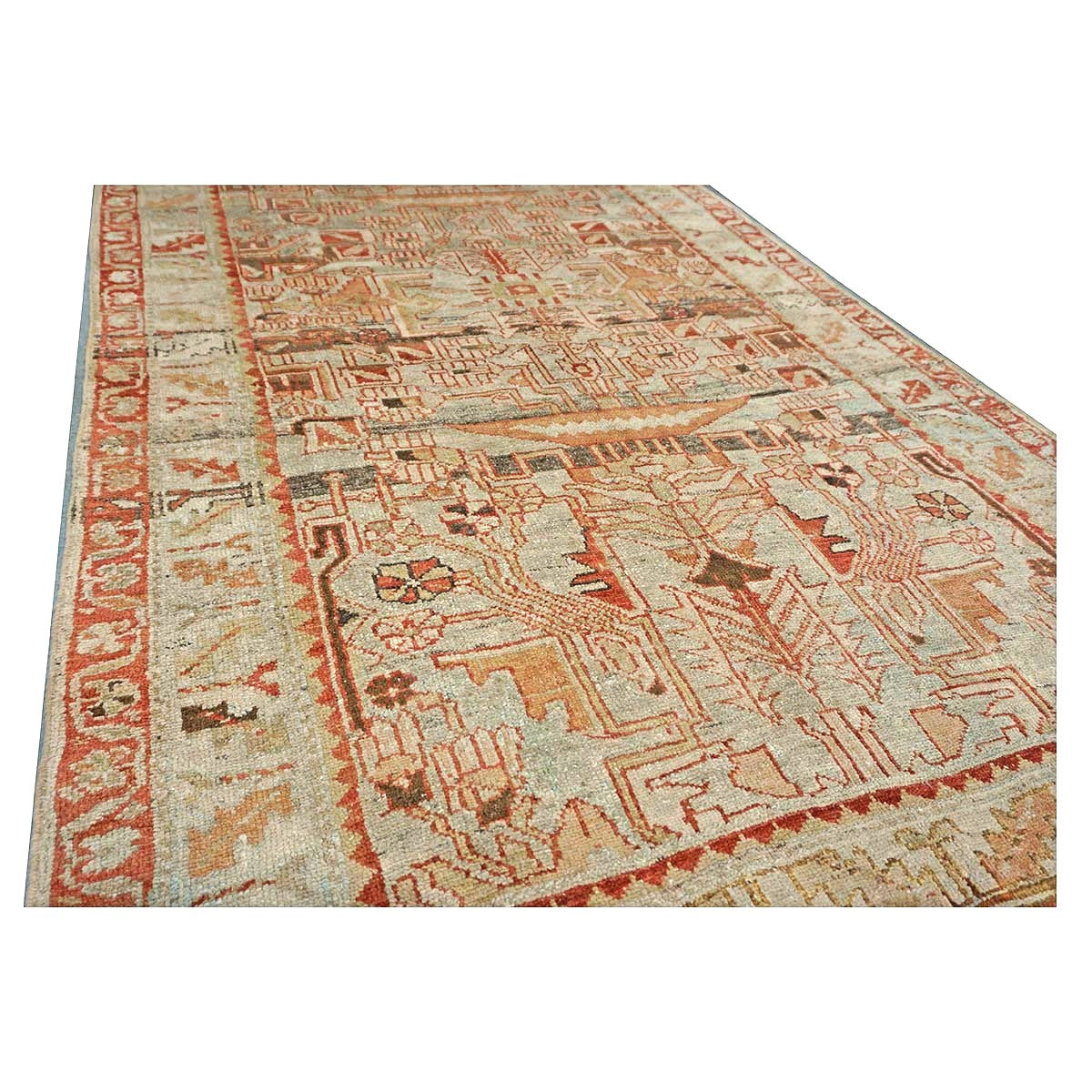 Antique Persian Malayer Wool 5x9 Light Blue & Coral Handmade Area Rug #1142839