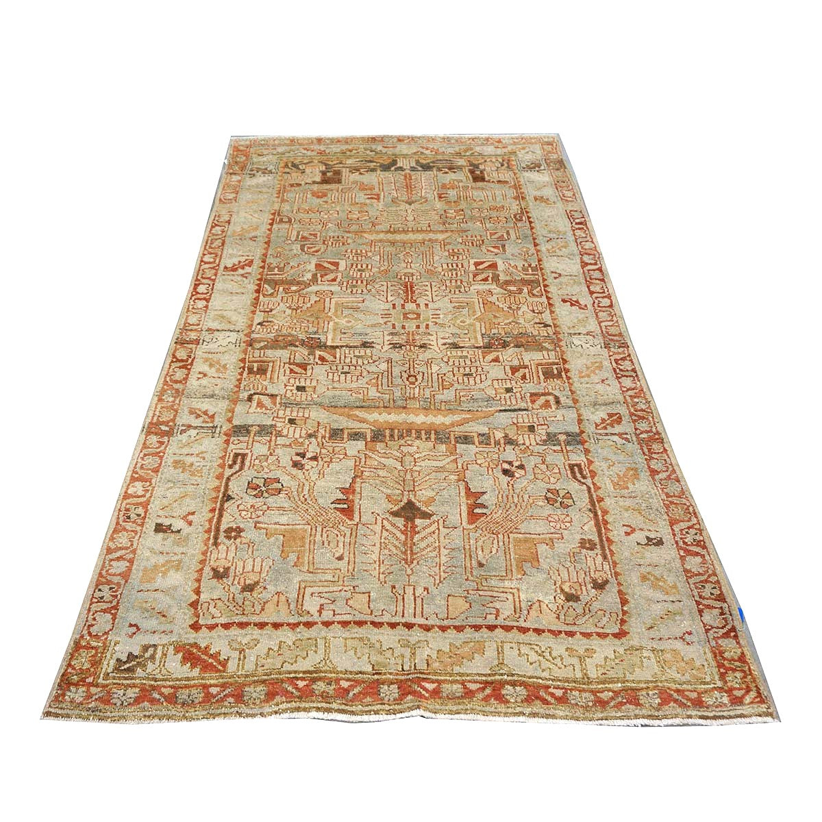 Antique Persian Malayer Wool 5x9 Light Blue & Coral Handmade Area Rug #1142839