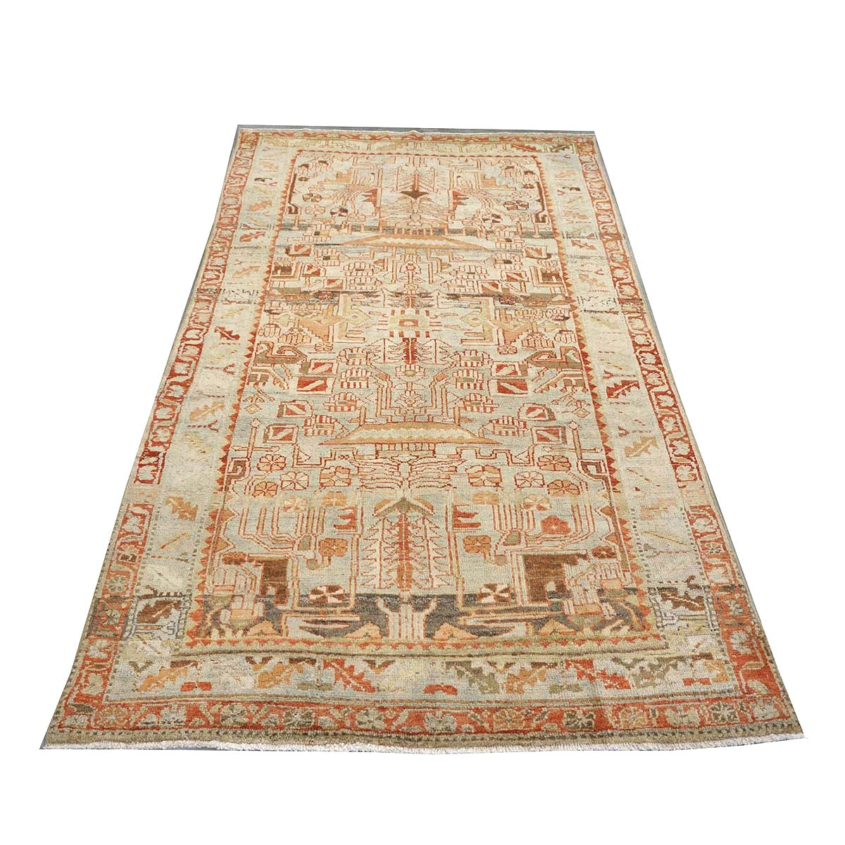 Antique Persian Malayer Wool 5x9 Light Blue & Coral Handmade Area Rug #1142839
