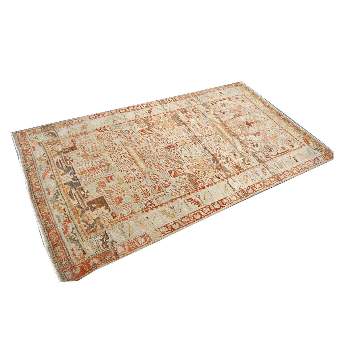 Antique Persian Malayer Wool 5x9 Light Blue & Coral Handmade Area Rug #1142839