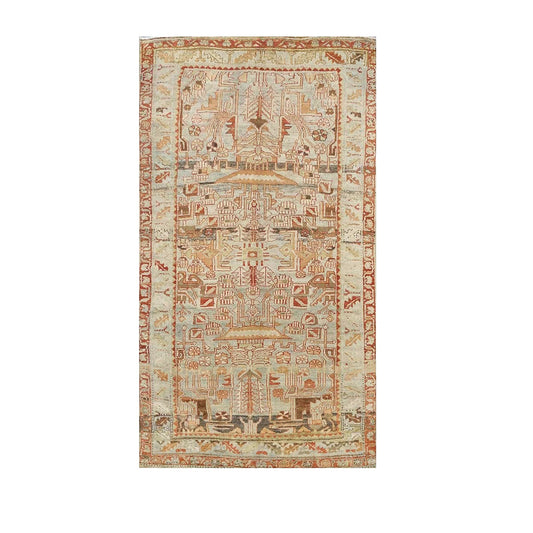 Antique Persian Malayer Wool 5x9 Light Blue & Coral Handmade Area Rug #1142839