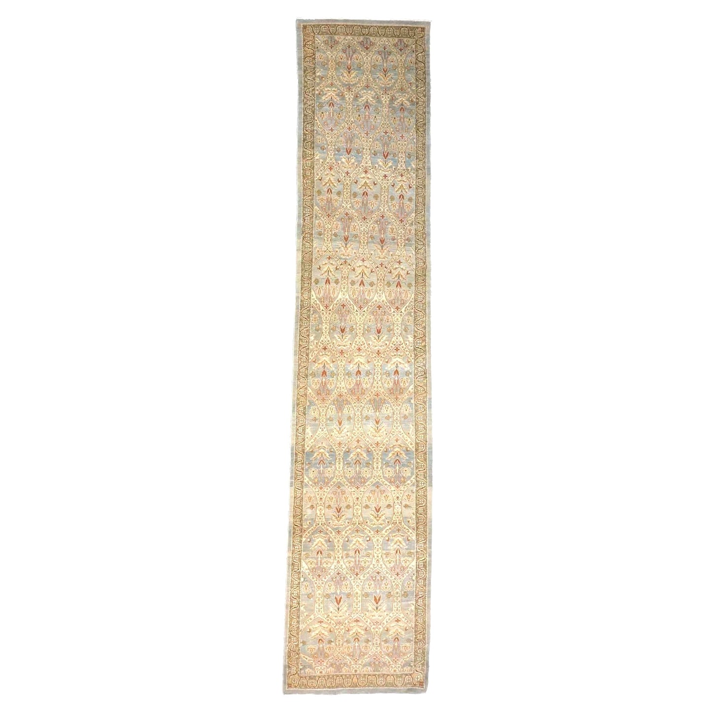 Persian Tabriz Wool 3x15 Blue & Ivory Handmade Runner Rug #1142901