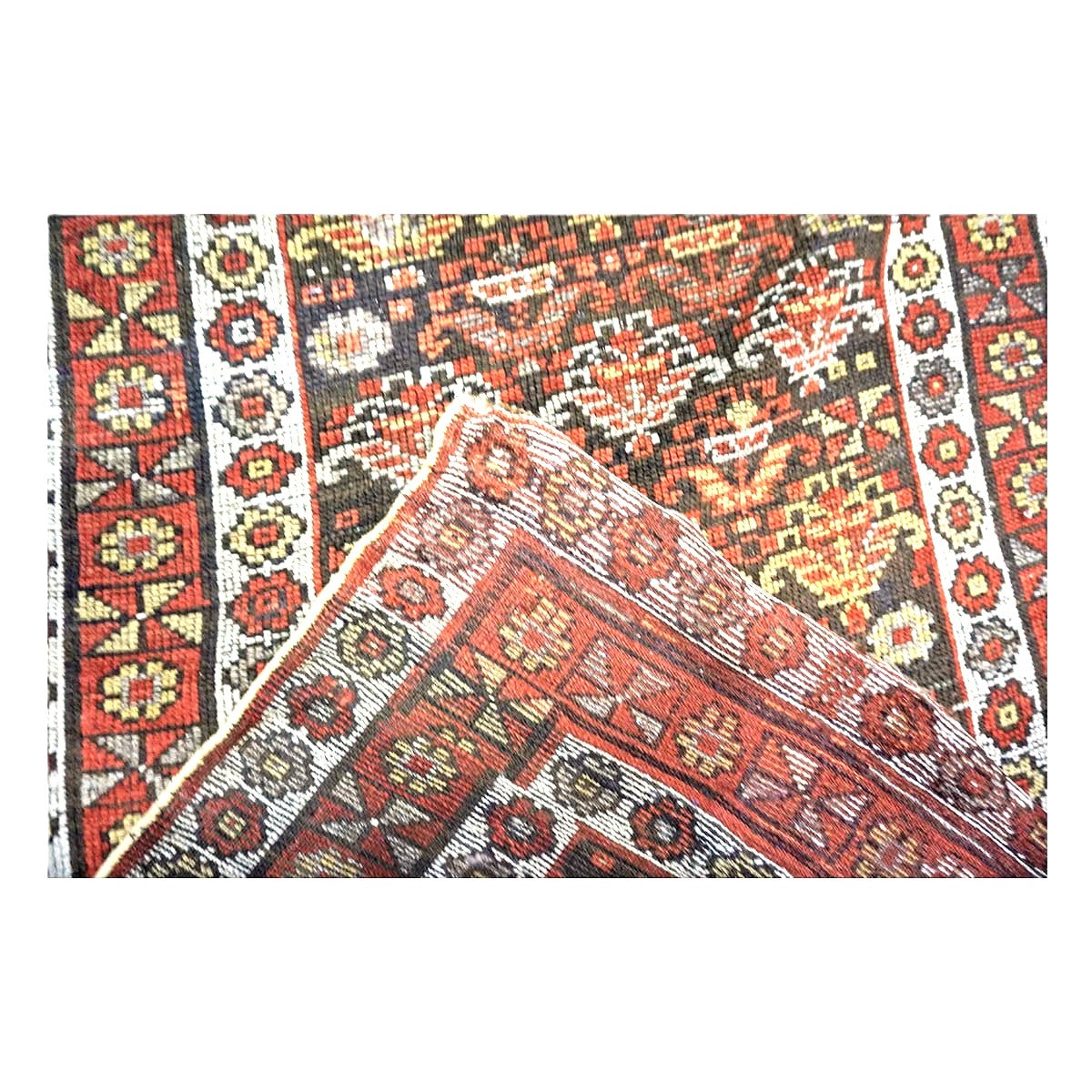 Antique Persian Azerbaijani Tribal Wool 3x14 Brown & Rust Handmade Runner Rug #1142908