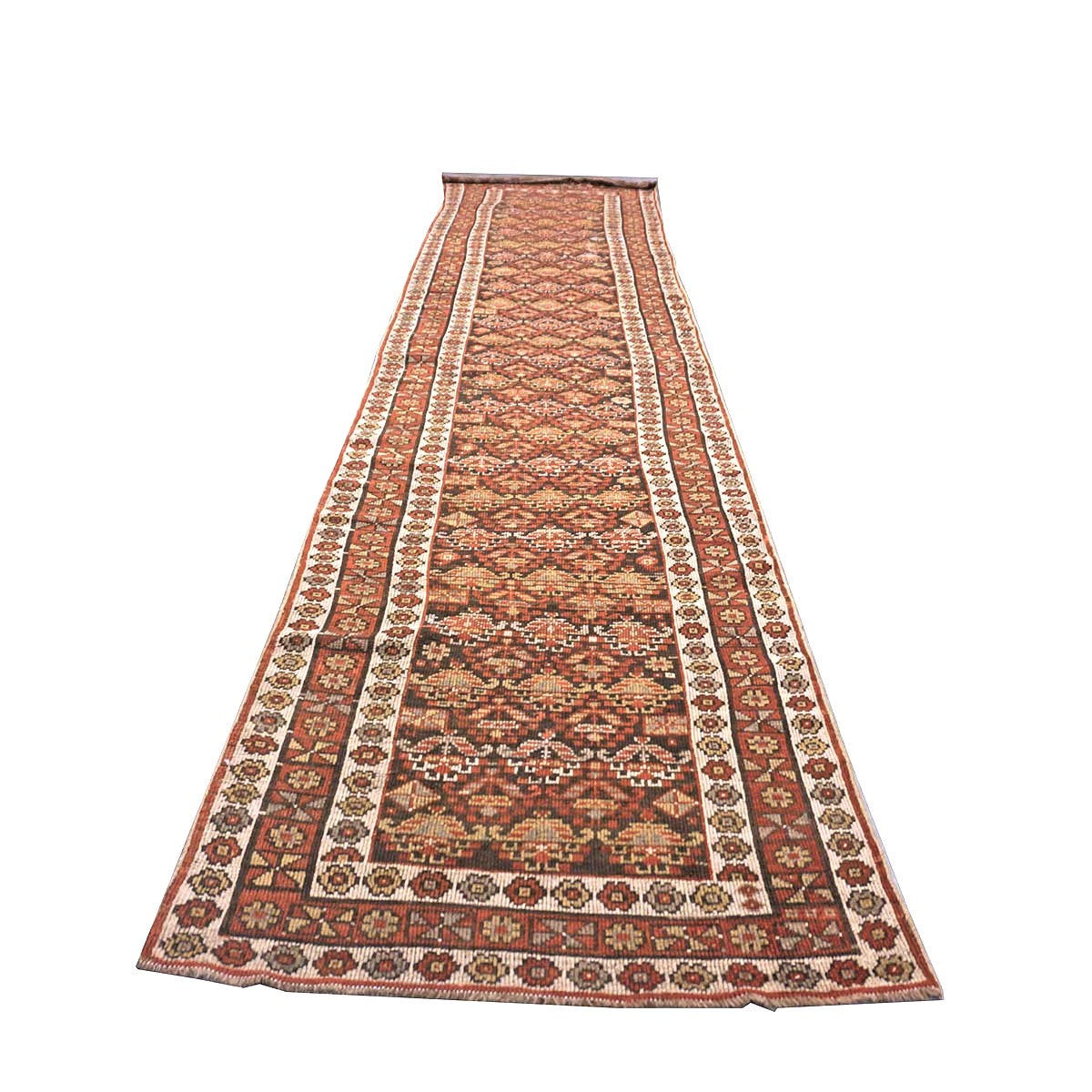 Antique Persian Azerbaijani Tribal Wool 3x14 Brown & Rust Handmade Runner Rug #1142908
