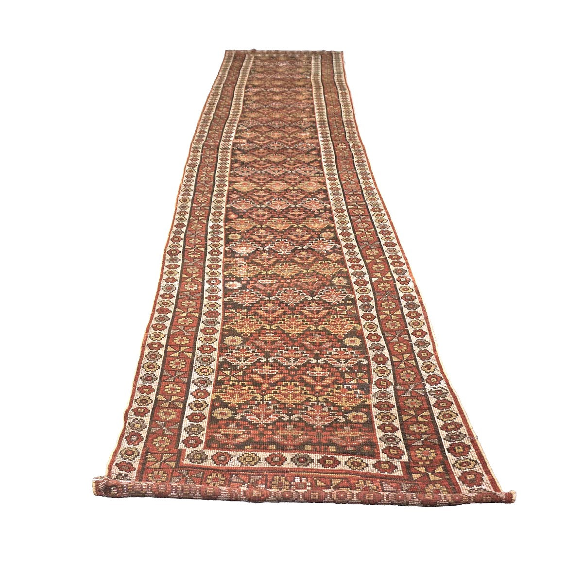 Antique Persian Azerbaijani Tribal Wool 3x14 Brown & Rust Handmade Runner Rug #1142908