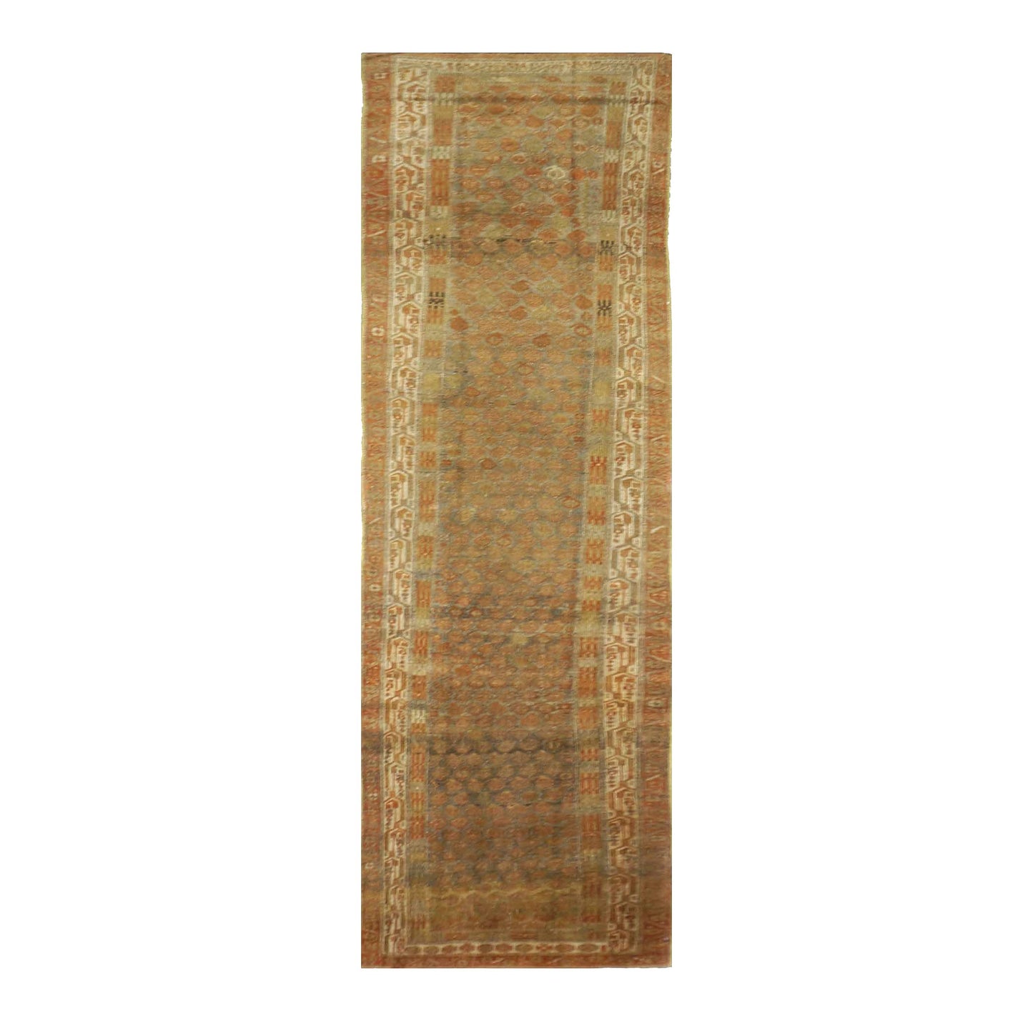 Antique Persian Malayer Wool 3x12 Tan, Rust & Ivory Handmade Runner Rug #1142952