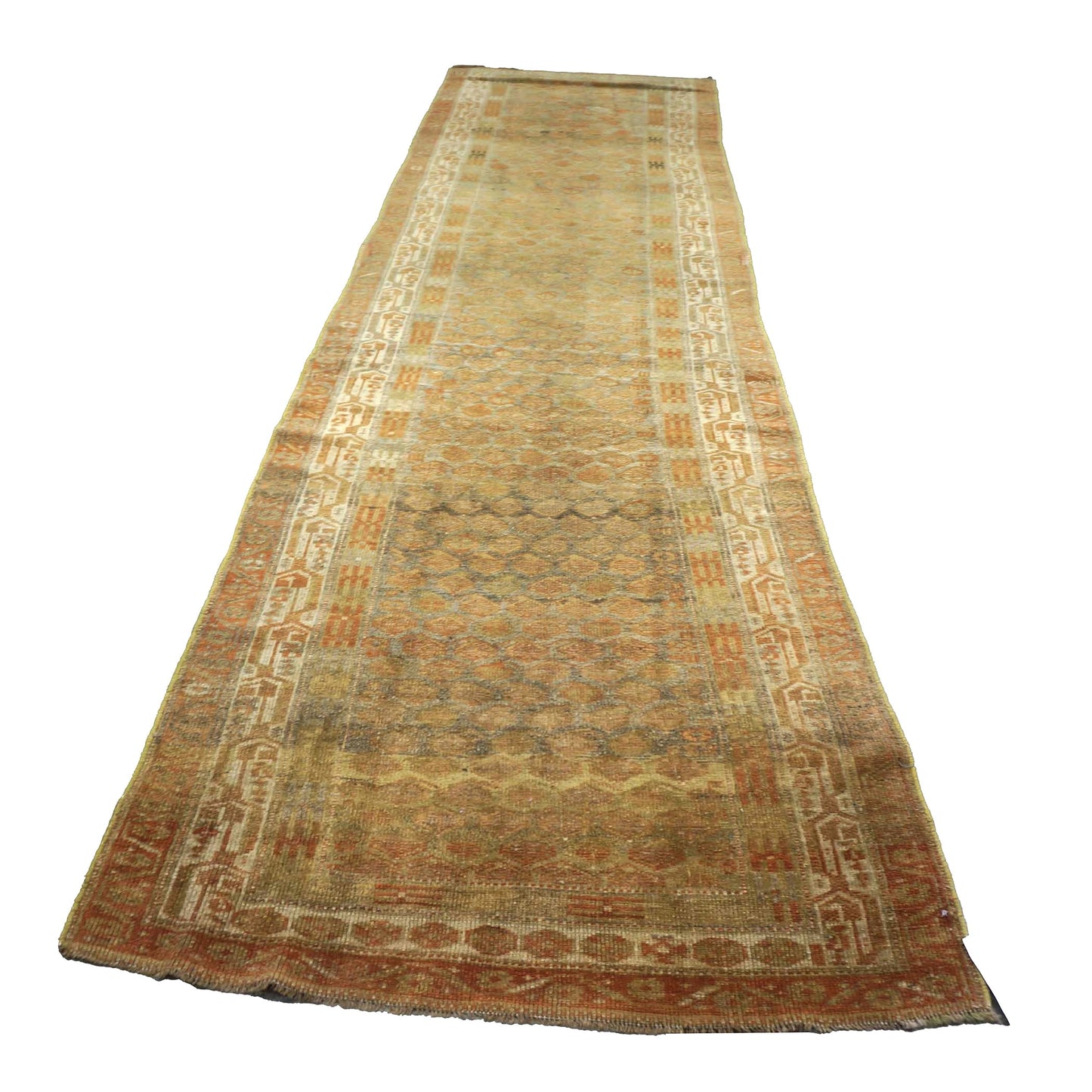 Antique Persian Malayer Wool 3x12 Tan, Rust & Ivory Handmade Runner Rug #1142952