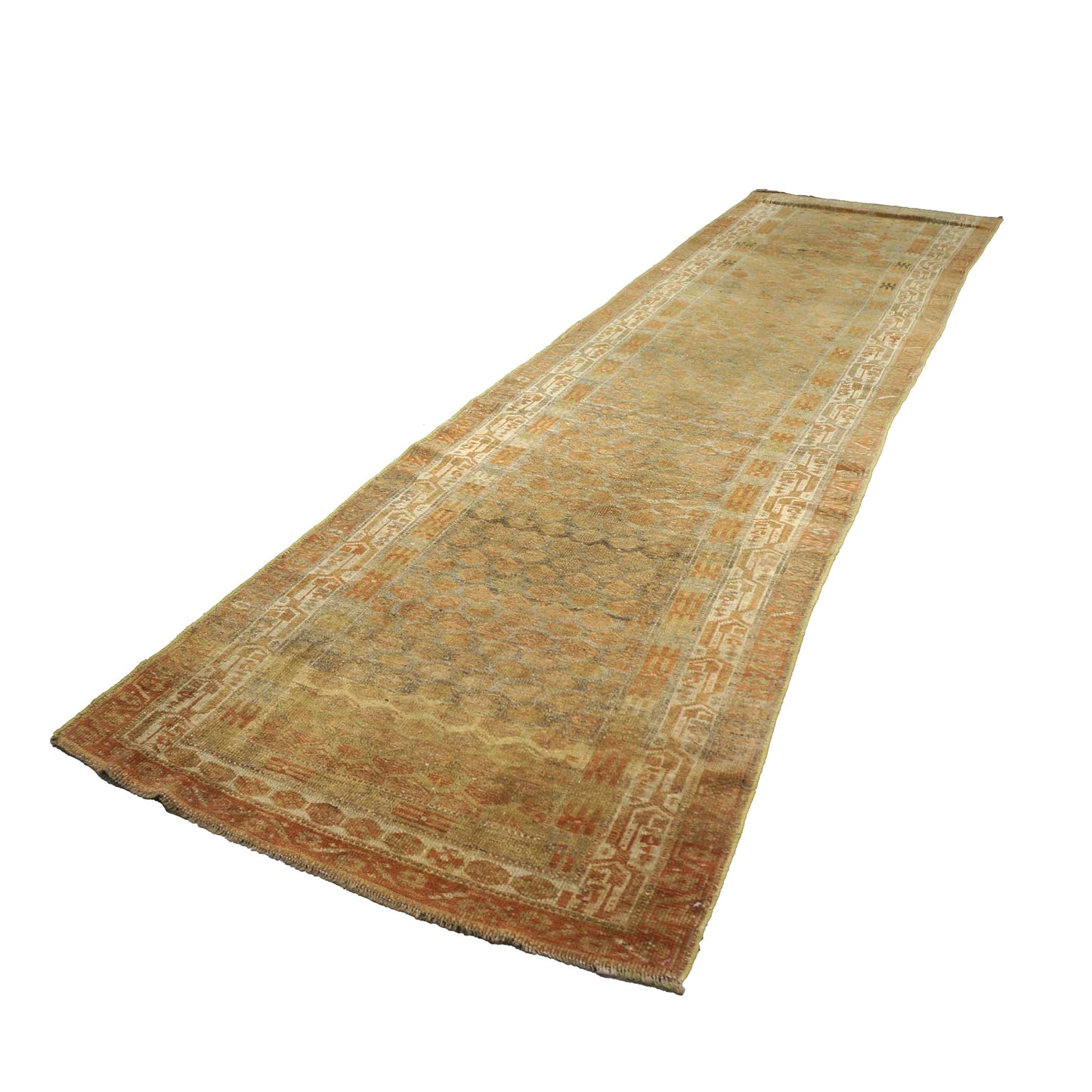 Antique Persian Malayer Wool 3x12 Tan, Rust & Ivory Handmade Runner Rug #1142952