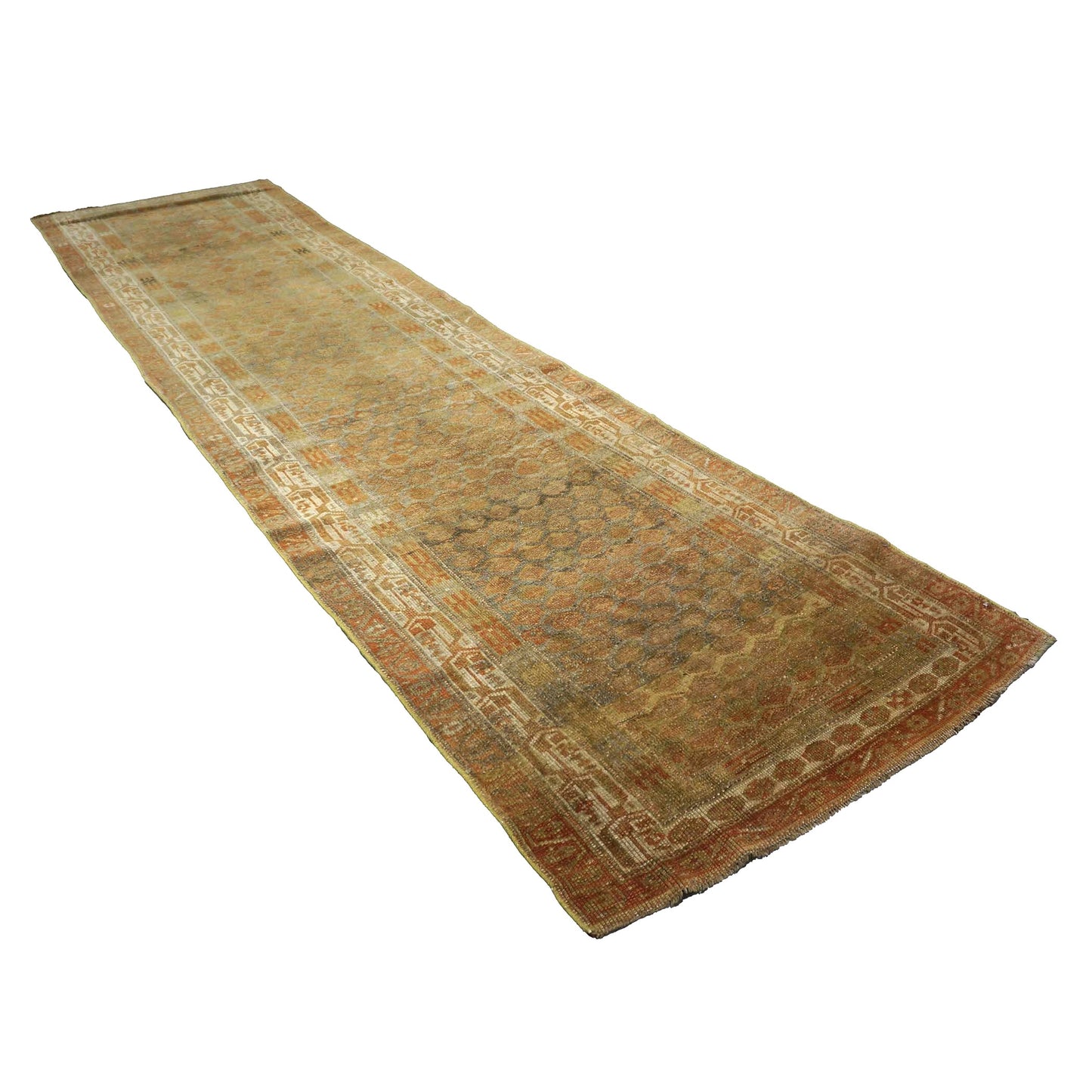 Antique Persian Malayer Wool 3x12 Tan, Rust & Ivory Handmade Runner Rug #1142952