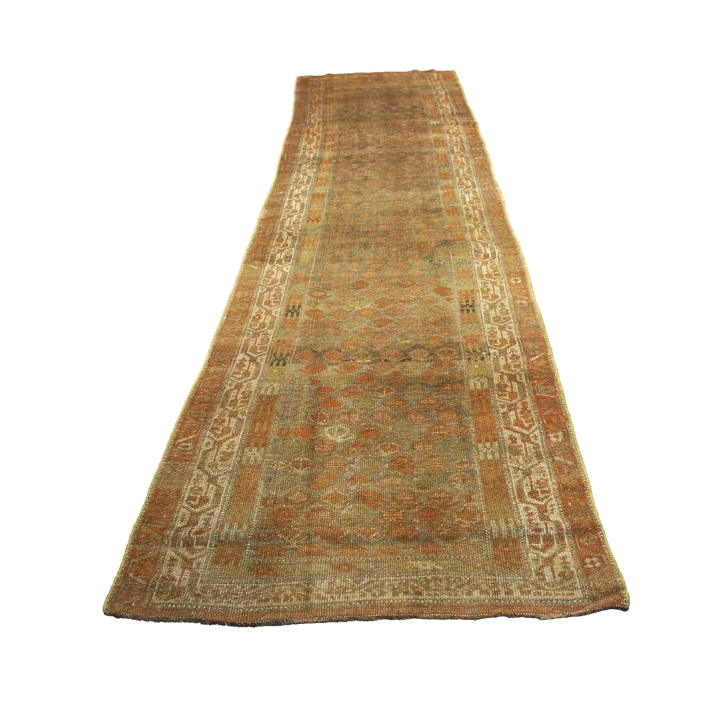Antique Persian Malayer Wool 3x12 Tan, Rust & Ivory Handmade Runner Rug #1142952