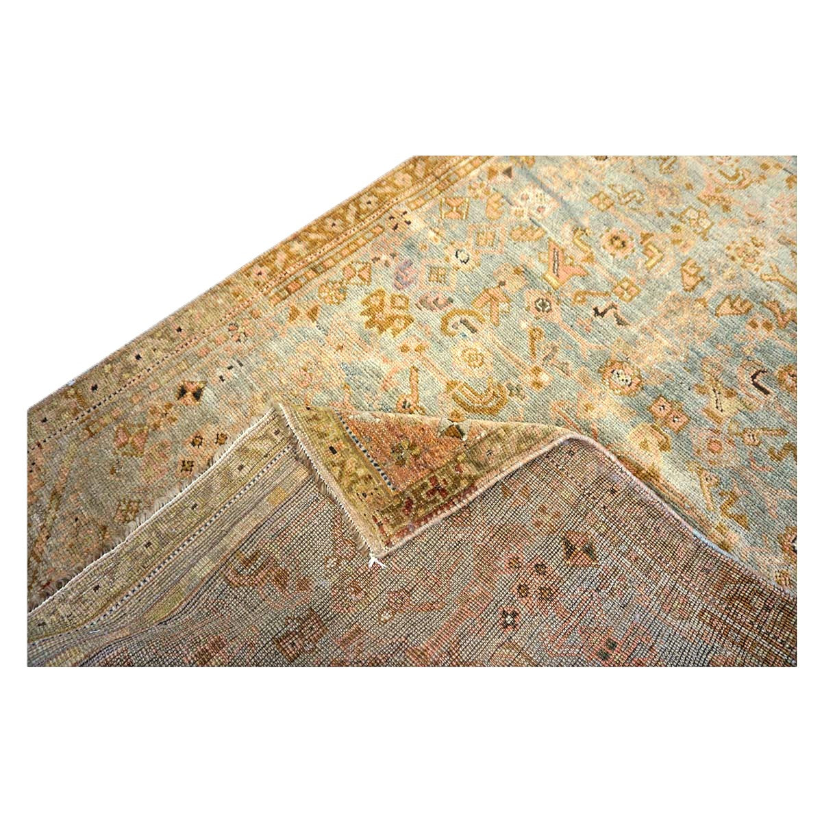 Antique Persian Malayer Wool 3x12 Light Blue & Rust Handmade Runner Rug #1142957