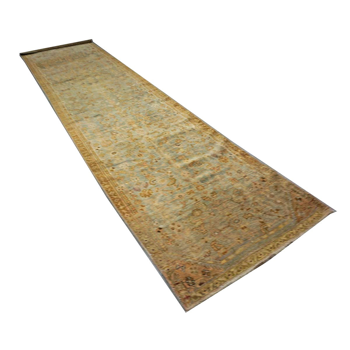Antique Persian Malayer Wool 3x12 Light Blue & Rust Handmade Runner Rug #1142957