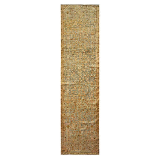 Antique Persian Malayer Wool 3x12 Light Blue & Rust Handmade Runner Rug #1142957