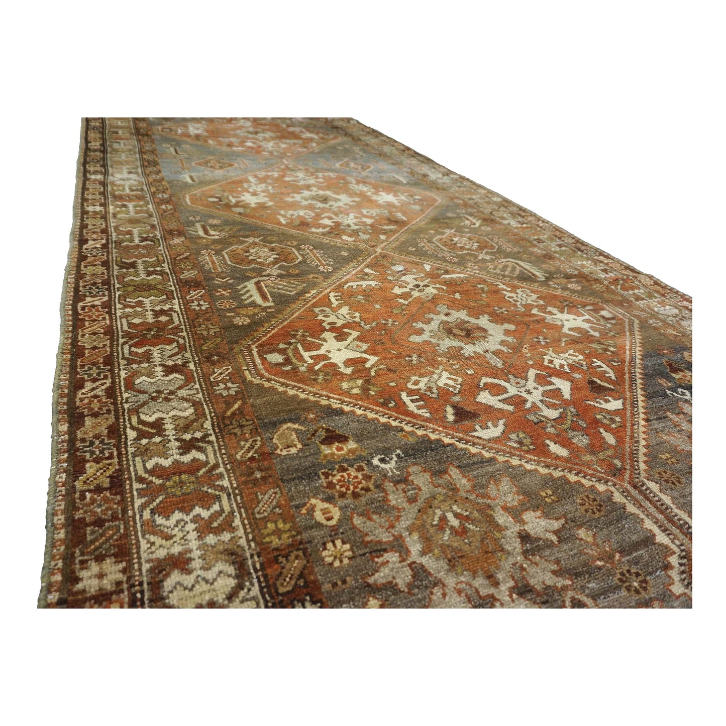Antique Persian Bijar Wool 4x10 Grey & Rust Handmade Gallery Rug #1142958