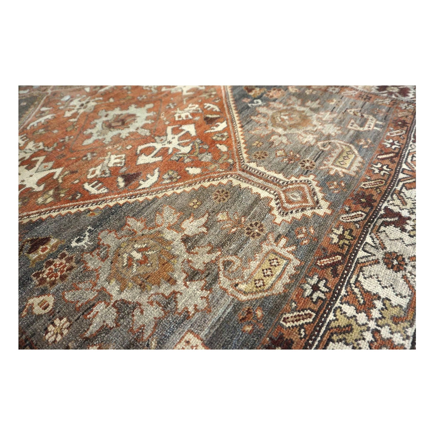 Antique Persian Bijar Wool 4x10 Grey & Rust Handmade Gallery Rug #1142958