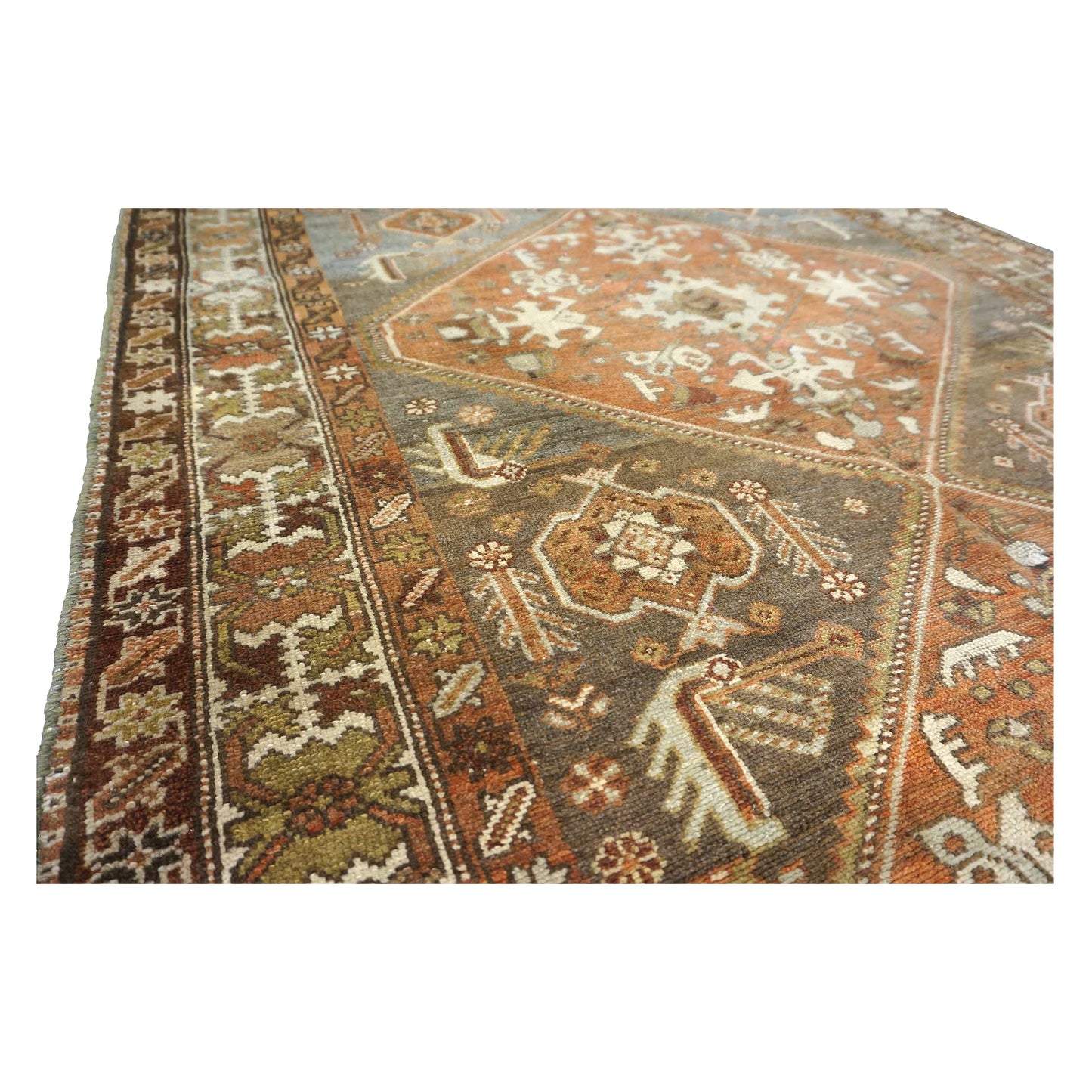 Antique Persian Bijar Wool 4x10 Grey & Rust Handmade Gallery Rug #1142958