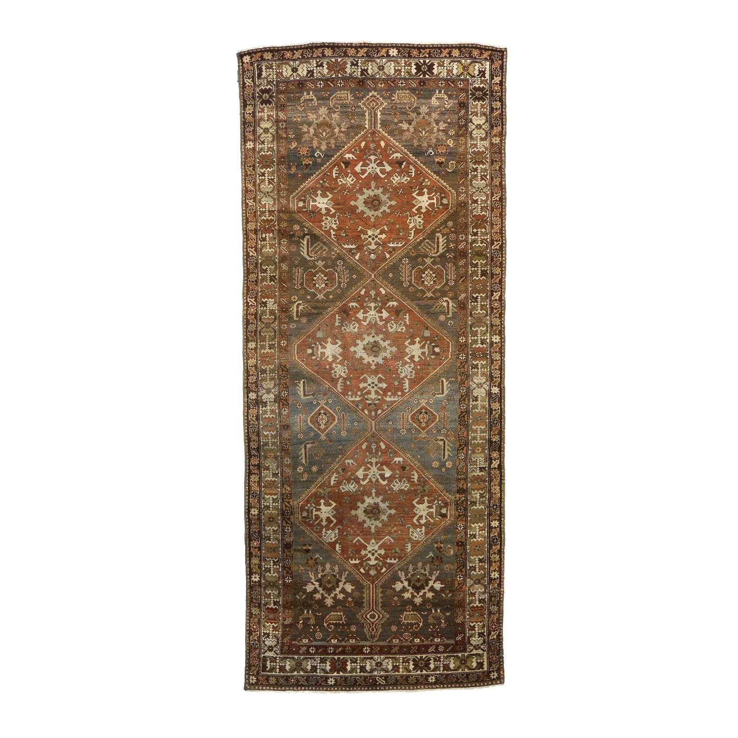 Antique Persian Bijar Wool 4x10 Grey & Rust Handmade Gallery Rug #1142958
