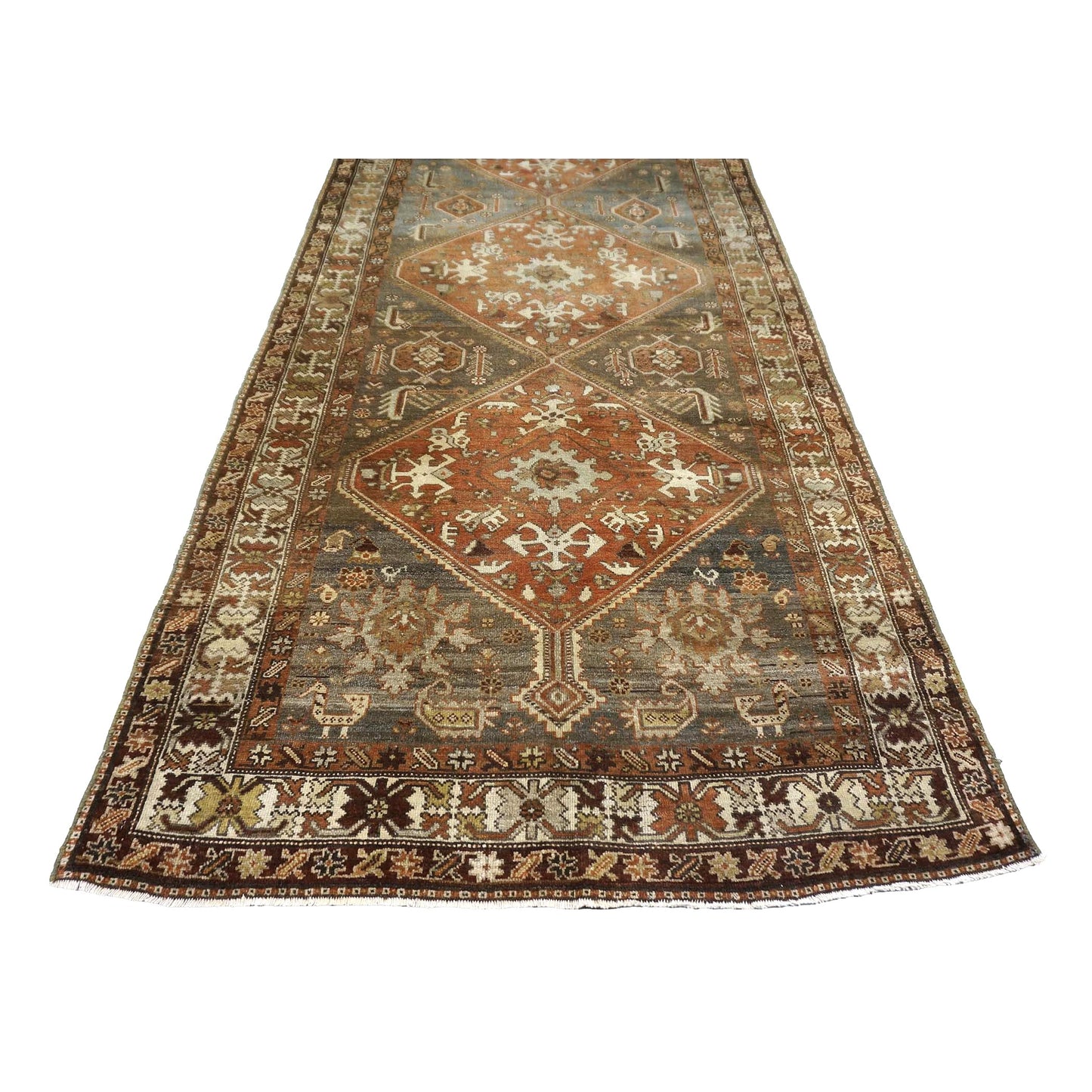 Antique Persian Bijar Wool 4x10 Grey & Rust Handmade Gallery Rug #1142958