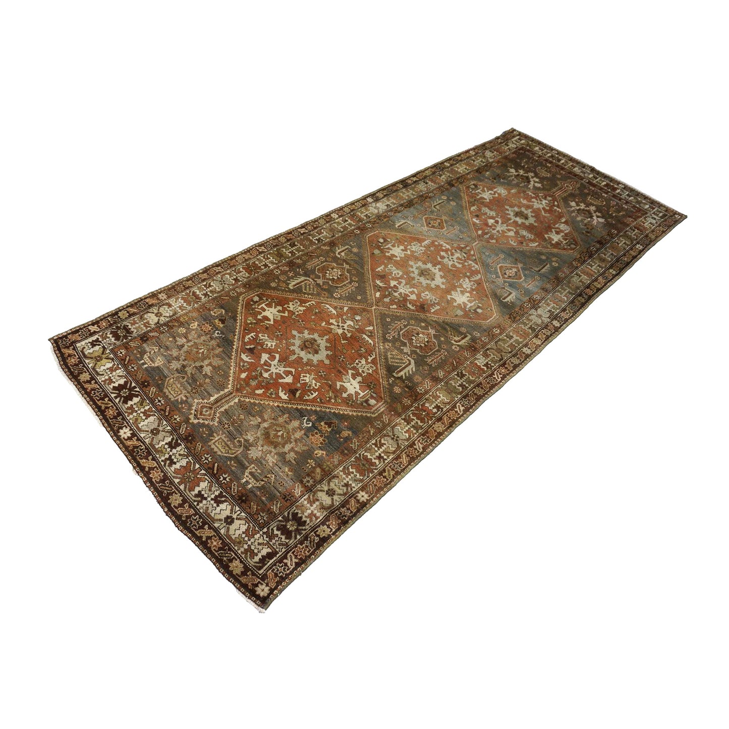 Antique Persian Bijar Wool 4x10 Grey & Rust Handmade Gallery Rug #1142958