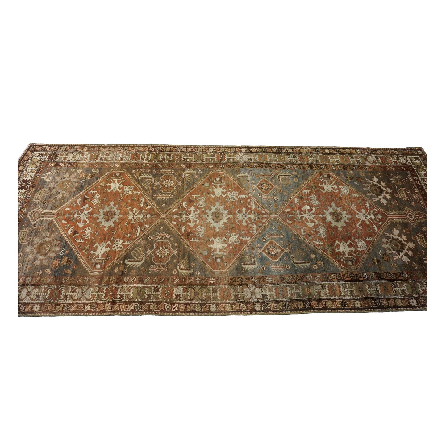 Antique Persian Bijar Wool 4x10 Grey & Rust Handmade Gallery Rug #1142958