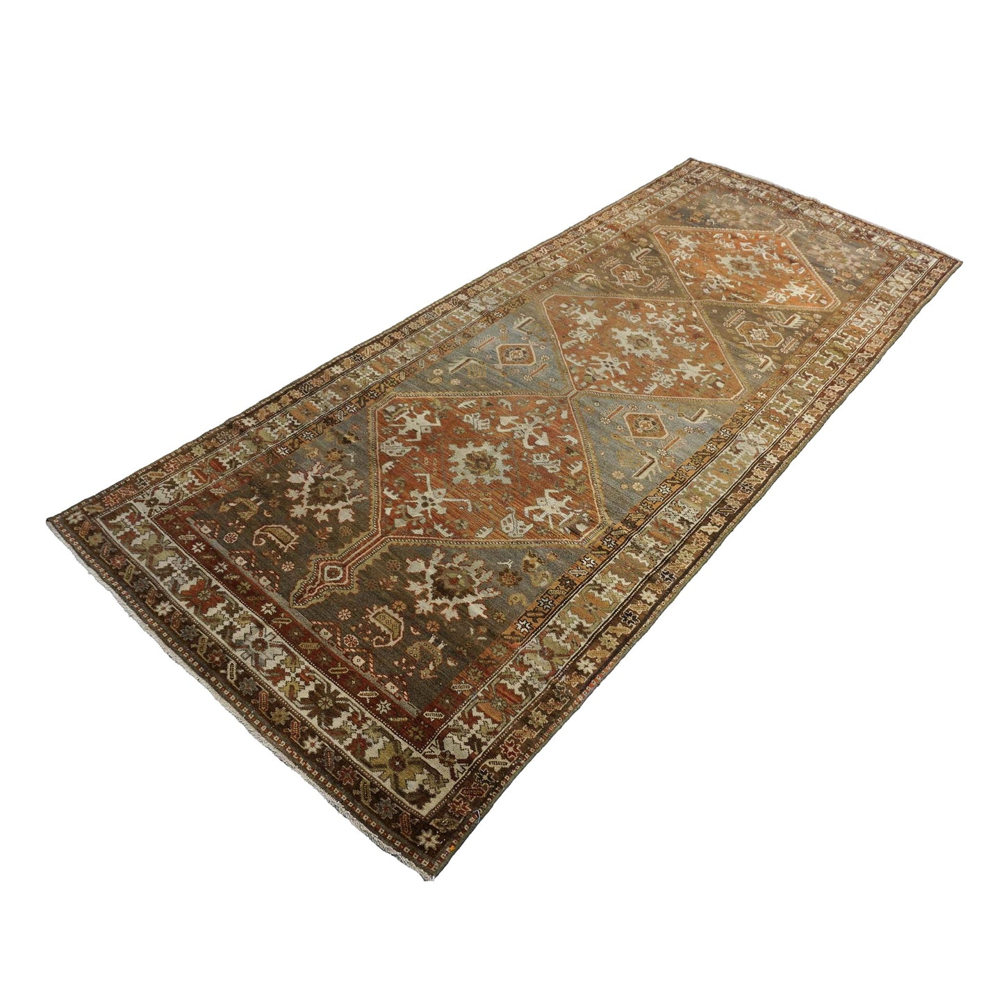 Antique Persian Bijar Wool 4x10 Grey & Rust Handmade Gallery Rug #1142958