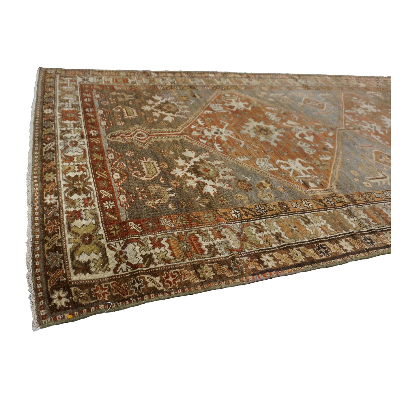 Antique Persian Bijar Wool 4x10 Grey & Rust Handmade Gallery Rug #1142958