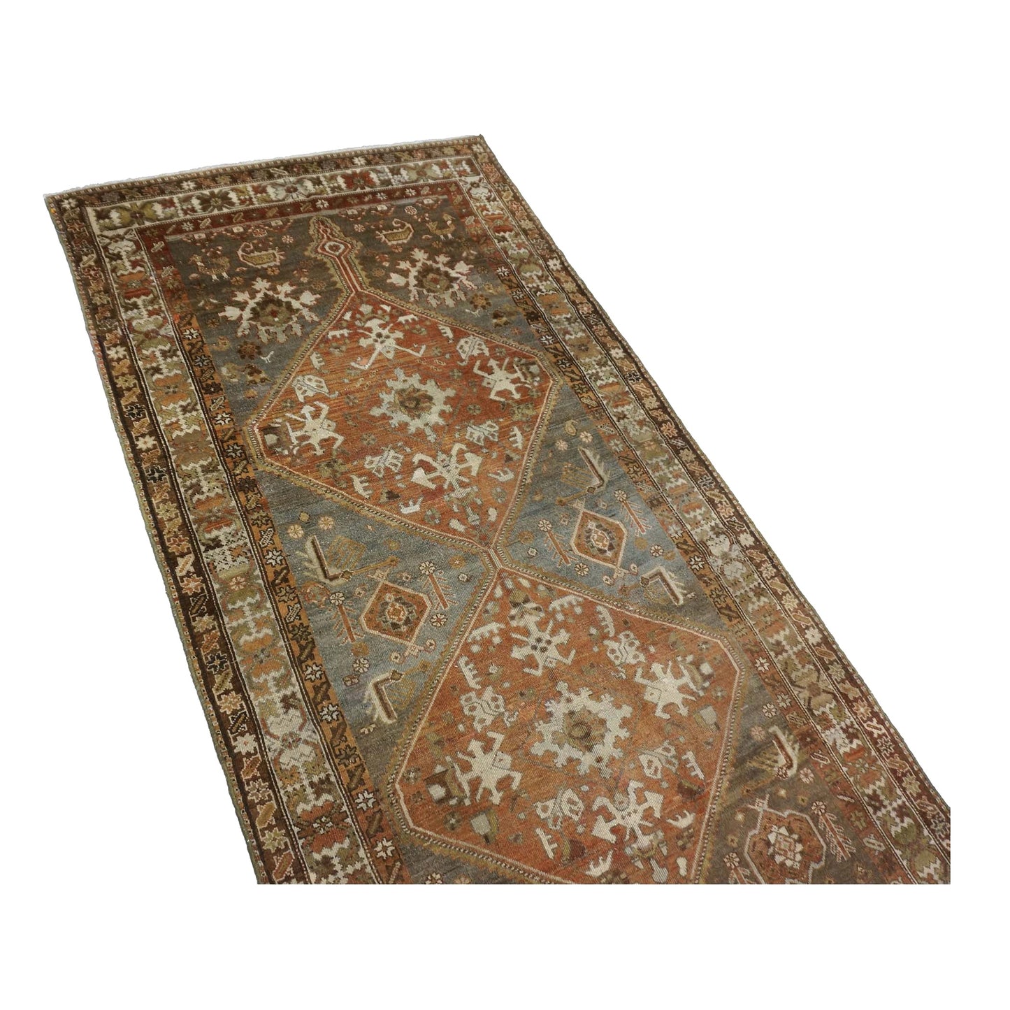 Antique Persian Bijar Wool 4x10 Grey & Rust Handmade Gallery Rug #1142958