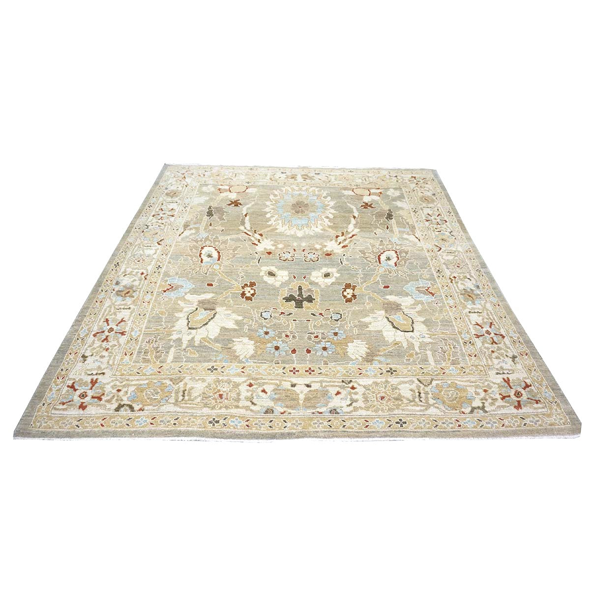 Persian Sultanabad Wool 8x8 Tan, Blue, & Ivory Handmade Square Area Rug #1143023