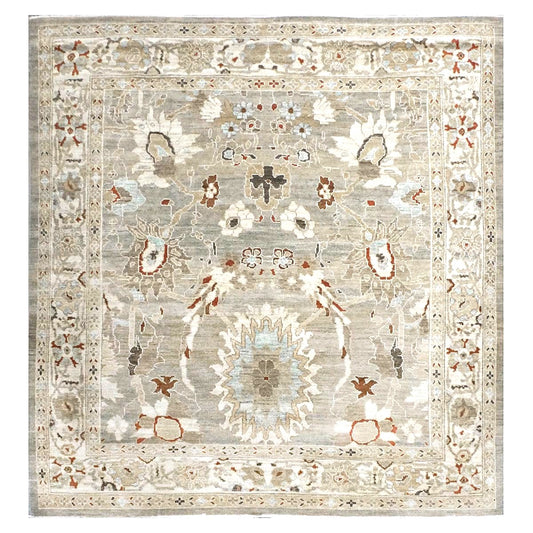 Persian Sultanabad Wool 8x8 Tan, Blue, & Ivory Handmade Square Area Rug #1143023