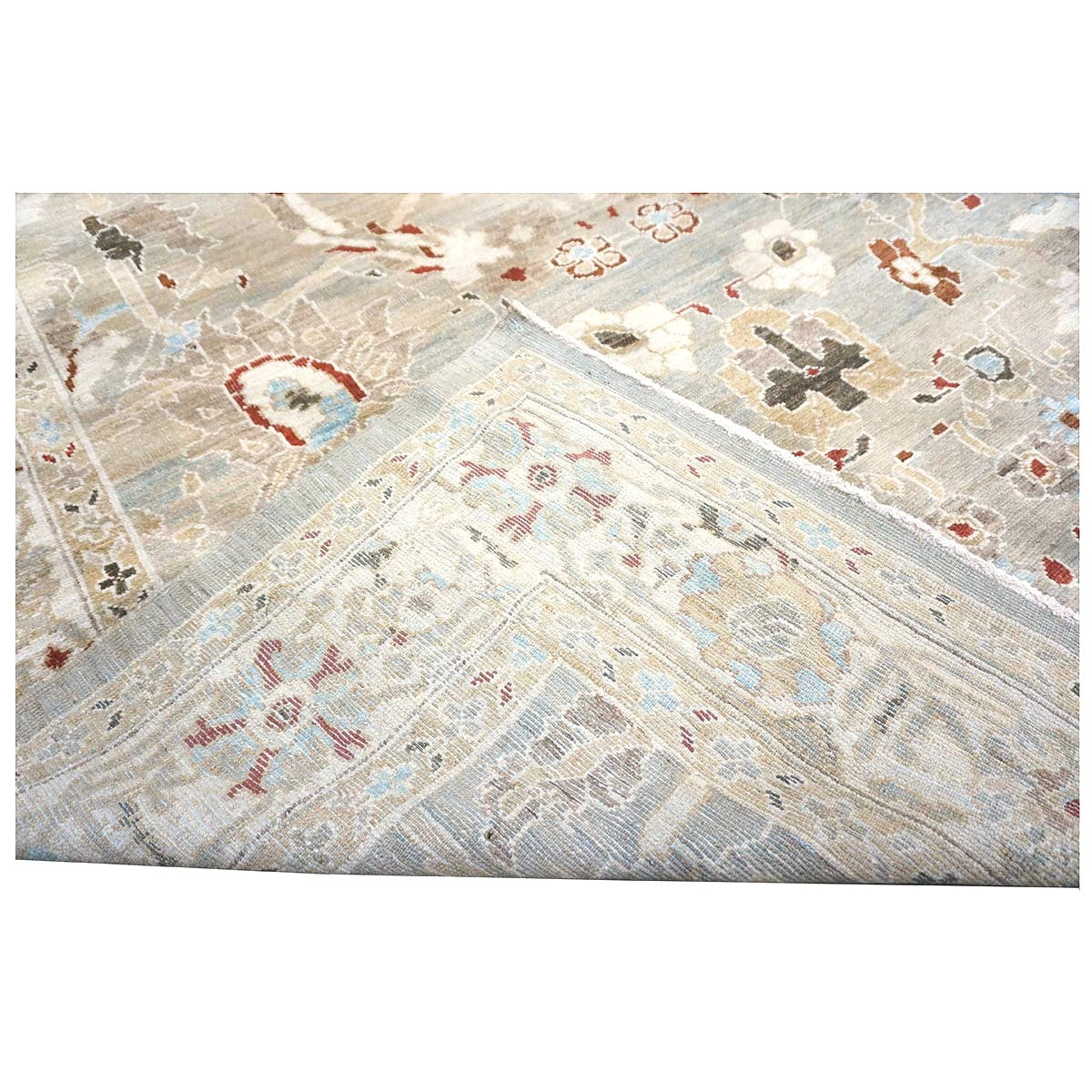 Persian Sultanabad Wool 8x8 Tan, Blue, & Ivory Handmade Square Area Rug #1143023