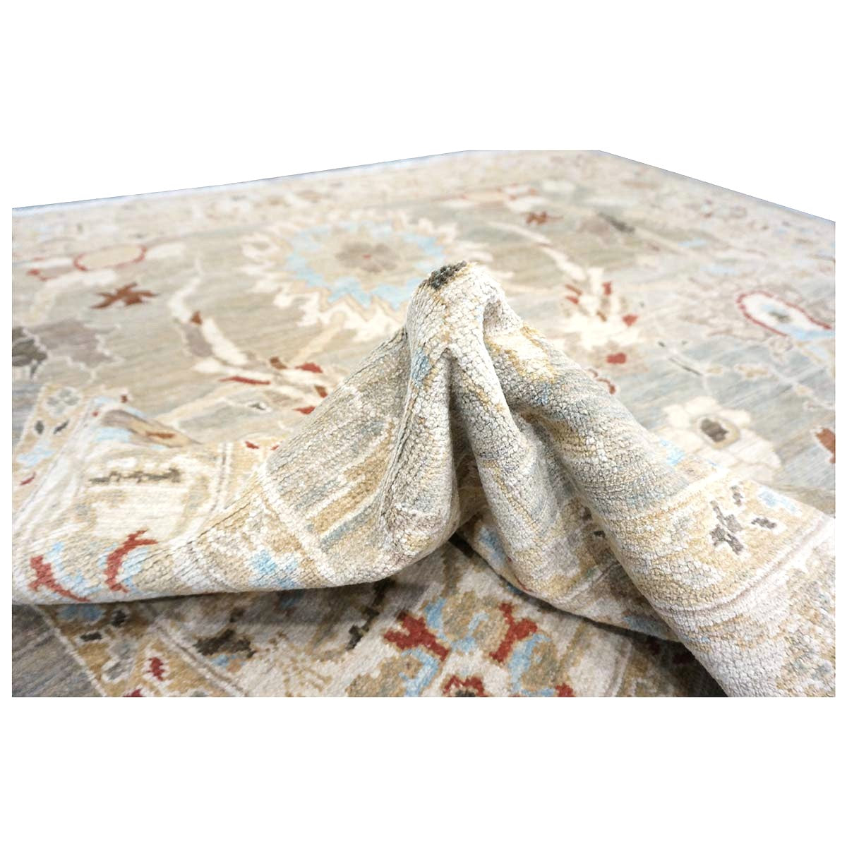 Persian Sultanabad Wool 8x8 Tan, Blue, & Ivory Handmade Square Area Rug #1143023