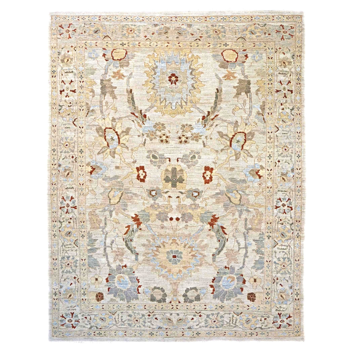 Persian Sultanabad Wool 8x10 Ivory, Tan, Green & Red Handmade Area Rug #1143039