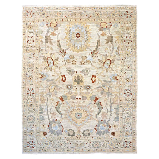 Persian Sultanabad Wool 8x10 Ivory, Tan, Green & Red Handmade Area Rug #1143039