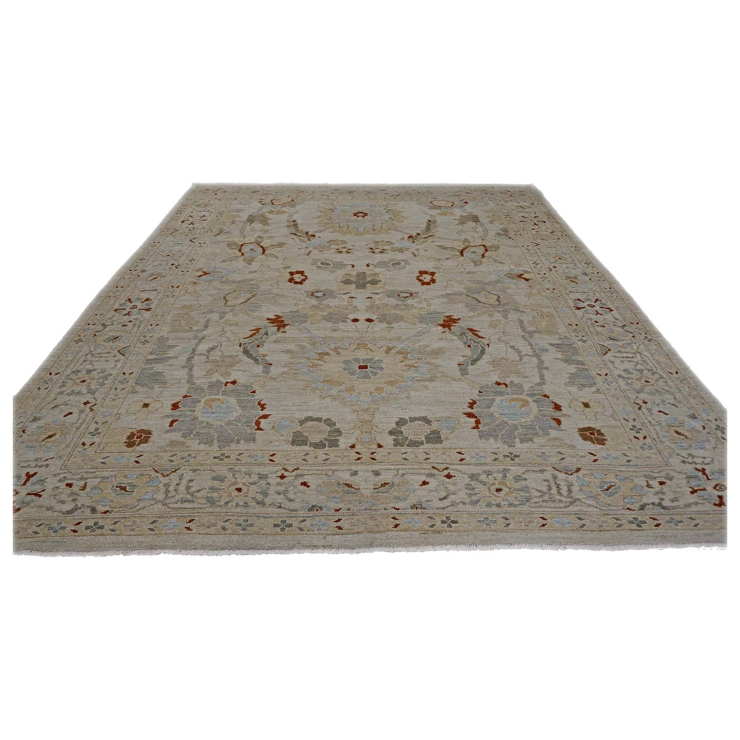 Persian Sultanabad Wool 8x10 Ivory, Tan, Green & Red Handmade Area Rug #1143039