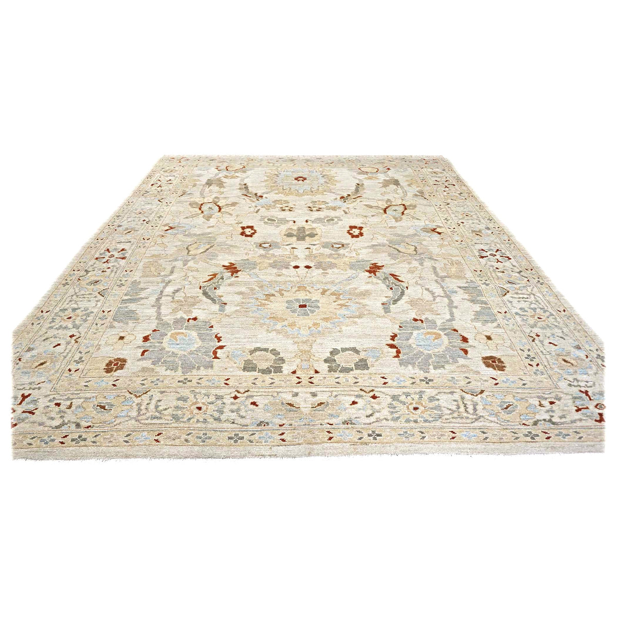 Persian Sultanabad Wool 8x10 Ivory, Tan, Green & Red Handmade Area Rug #1143039