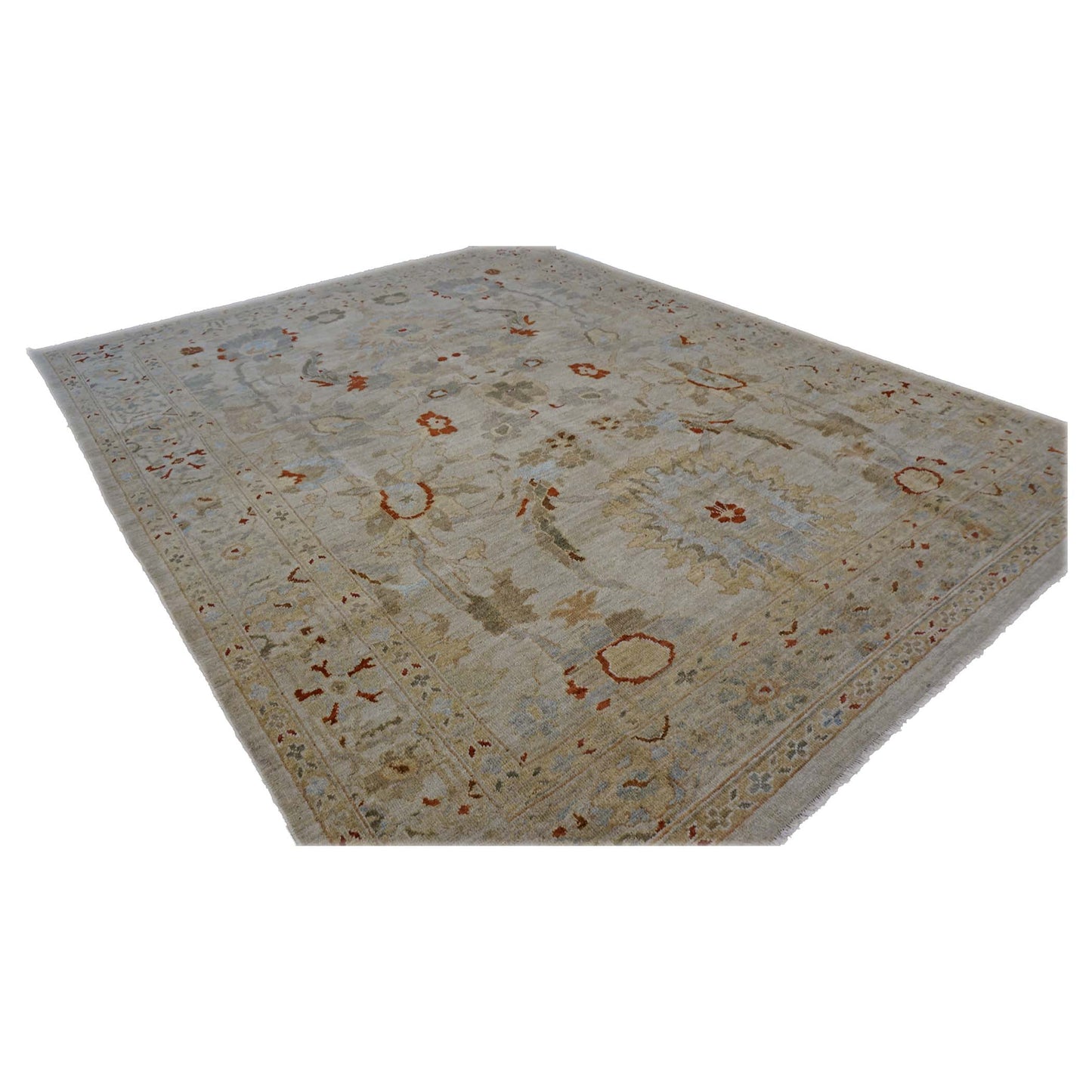 Persian Sultanabad Wool 8x10 Ivory, Tan, Green & Red Handmade Area Rug #1143039