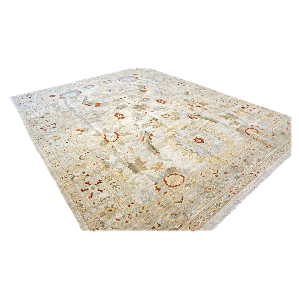 Persian Sultanabad Wool 8x10 Ivory, Tan, Green & Red Handmade Area Rug #1143039
