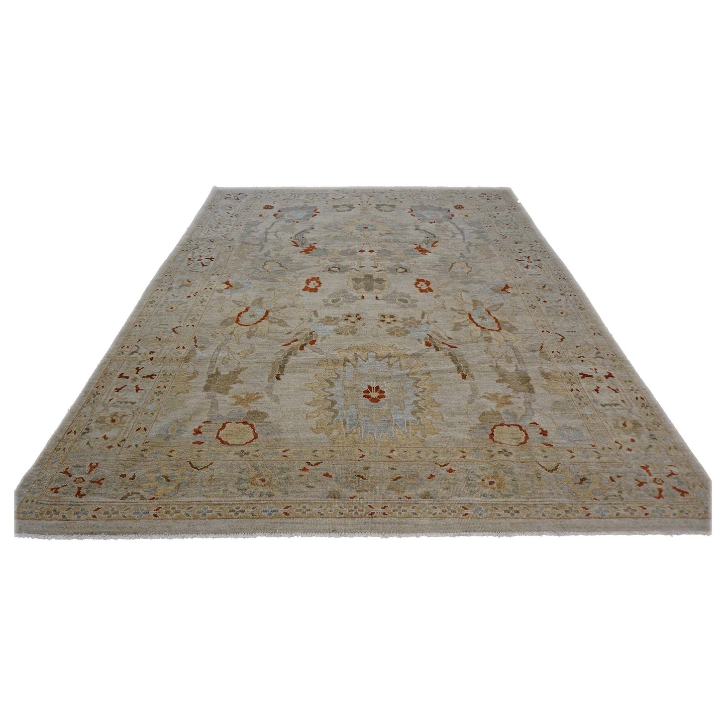 Persian Sultanabad Wool 8x10 Ivory, Tan, Green & Red Handmade Area Rug #1143039