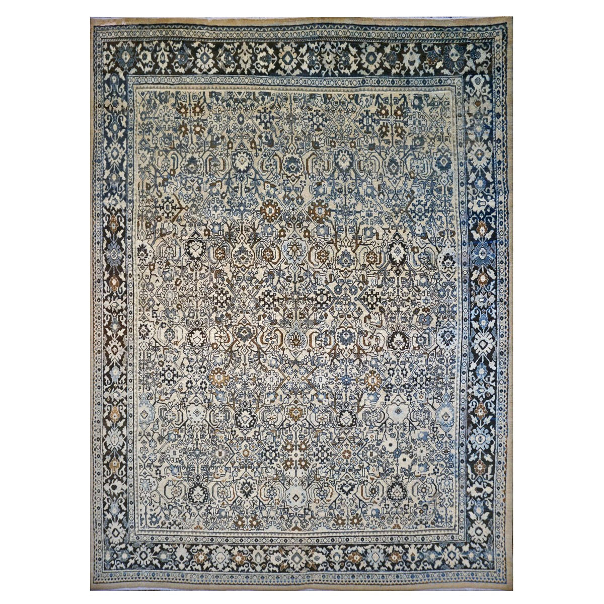 Antique Persian Mahal Overdye Wool 11x15 Blue & Ivory Handmade Area Rug #1143048