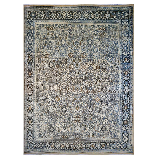 Antique Persian Mahal Overdye Wool 11x15 Blue & Ivory Handmade Area Rug #1143048