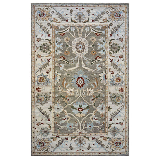 Afghan Sultanabad Wool 5 x 8 Grey, Green & Light Blue Handmade Area Rug #1143143