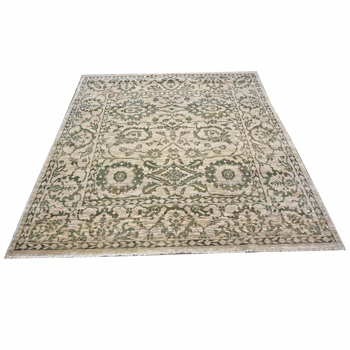 Afghan Sultanabad Master Wool 6x6 Beige & Gray Handmade Square Area Rug #1143144