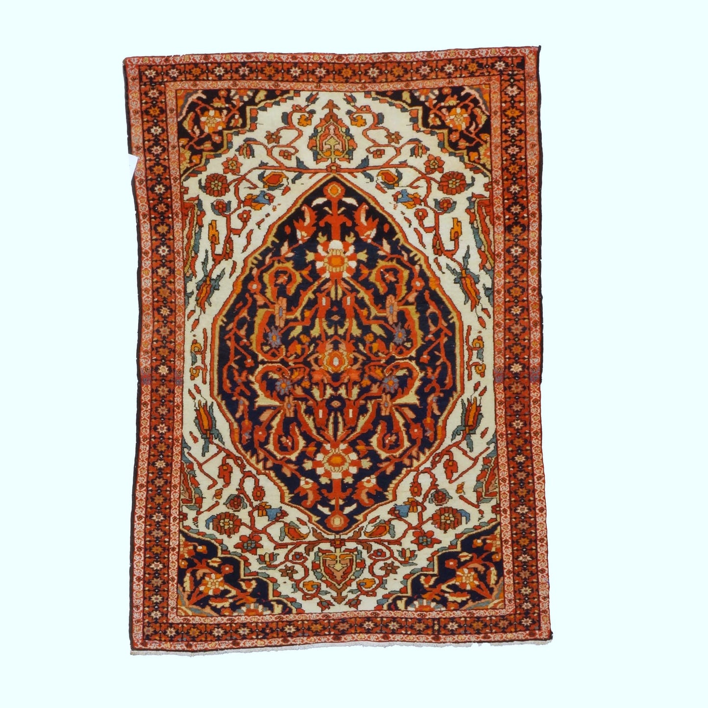 Antique Persian Mission Malayer Wool 3x5 Ivory, Orange & Red Handmade Throw Rug #1143203