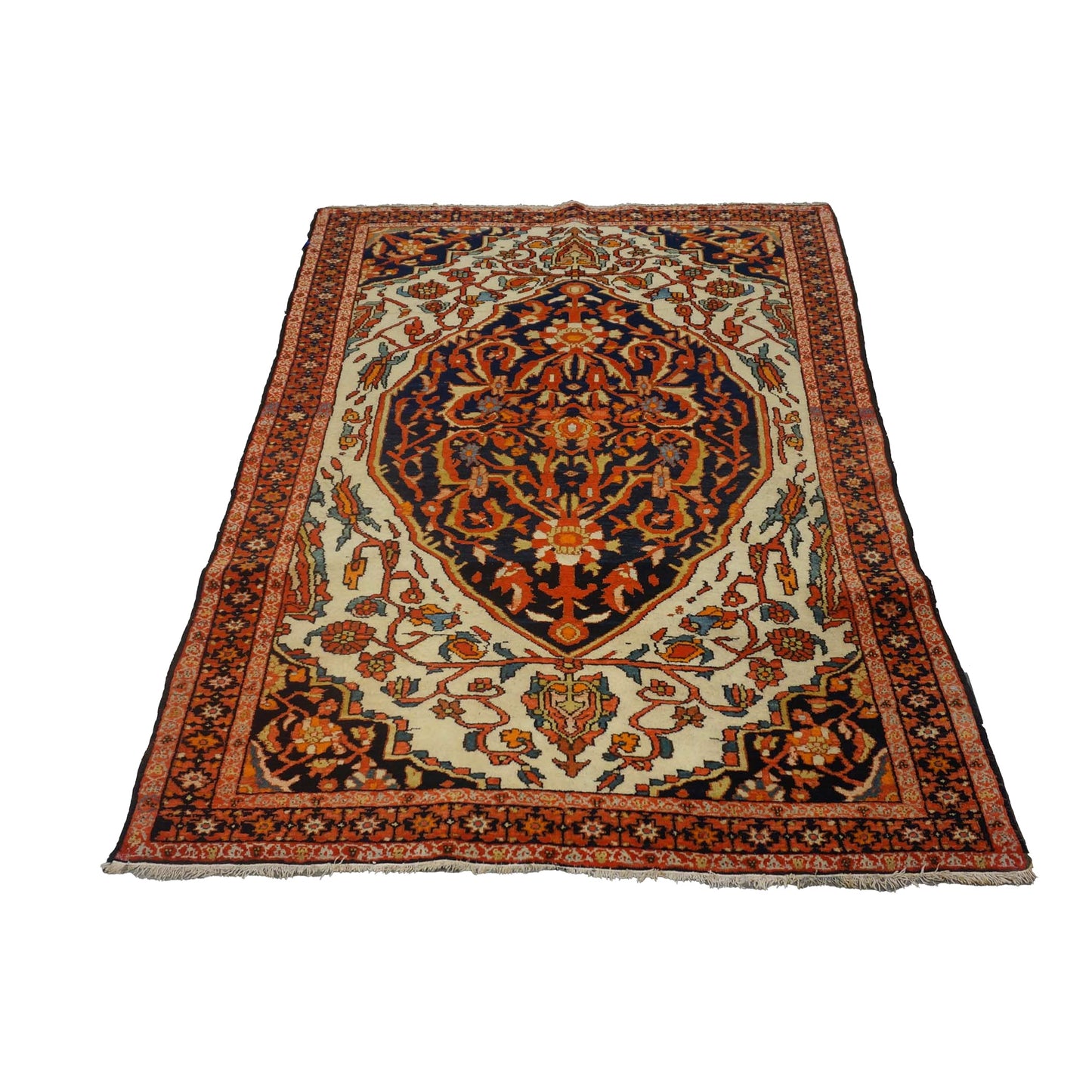 Antique Persian Mission Malayer Wool 3x5 Ivory, Orange & Red Handmade Throw Rug #1143203