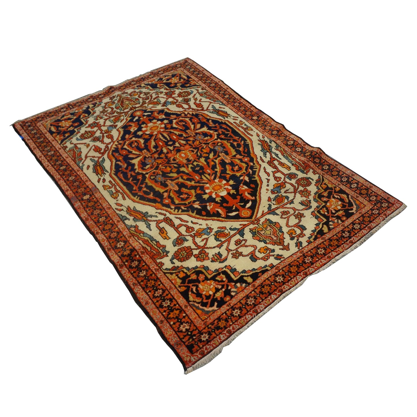 Antique Persian Mission Malayer Wool 3x5 Ivory, Orange & Red Handmade Throw Rug #1143203