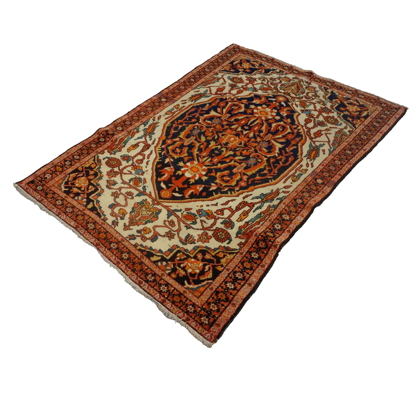Antique Persian Mission Malayer Wool 3x5 Ivory, Orange & Red Handmade Throw Rug #1143203