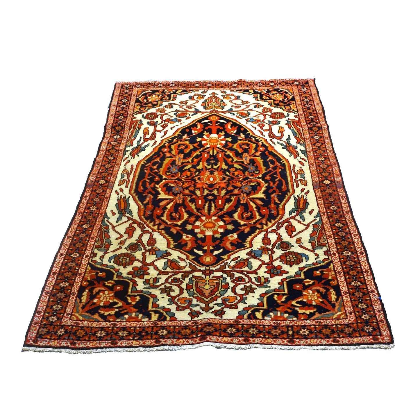 Antique Persian Mission Malayer Wool 3x5 Ivory, Orange & Red Handmade Throw Rug #1143203